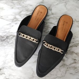 Call It Spring Black Mules with Silver Chain Accent | Size 7.5